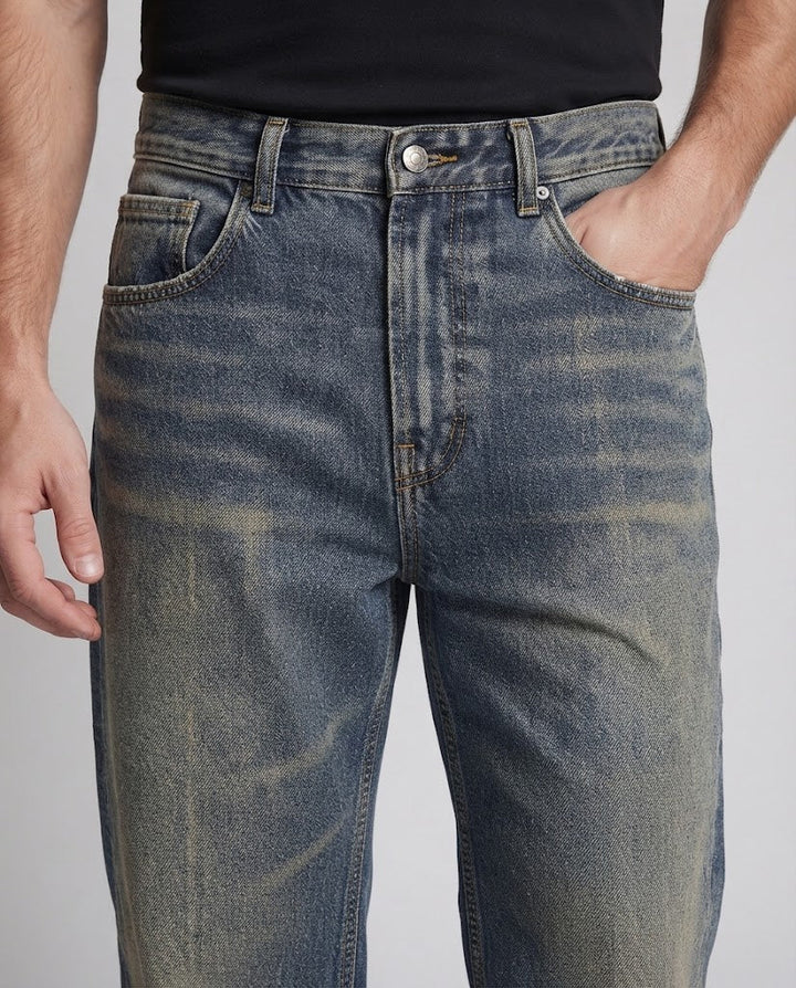 Herren Baggy-Denimhose im Retro-Straight-Look mit soften Used-Effekten Drune
