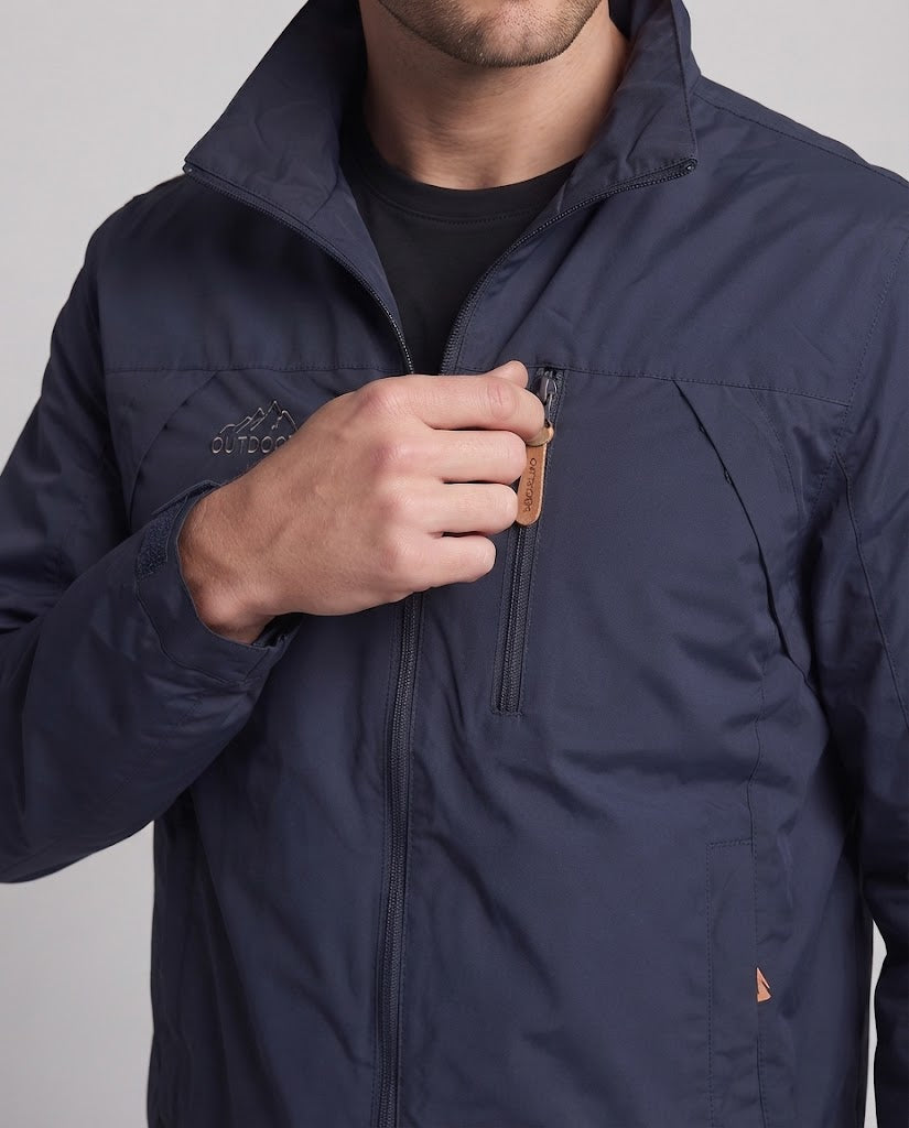 Herren leichter winddichter Nylon‑Reißverschlussblouson mit Stehkragen und Brustreißverschlusstasche Drune