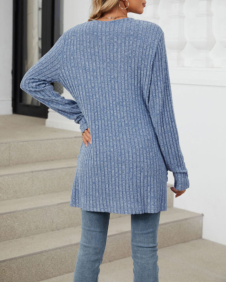Drune | Lässiger Einfarbiger Cardigan mit Langen Ärmeln und Tasche