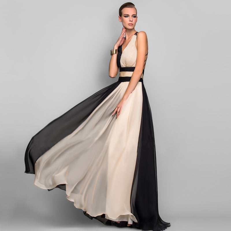 Damen Elegantes Maxi-Kleid mit asymmetrischem Design und tiefem V-Ausschnitt Drune