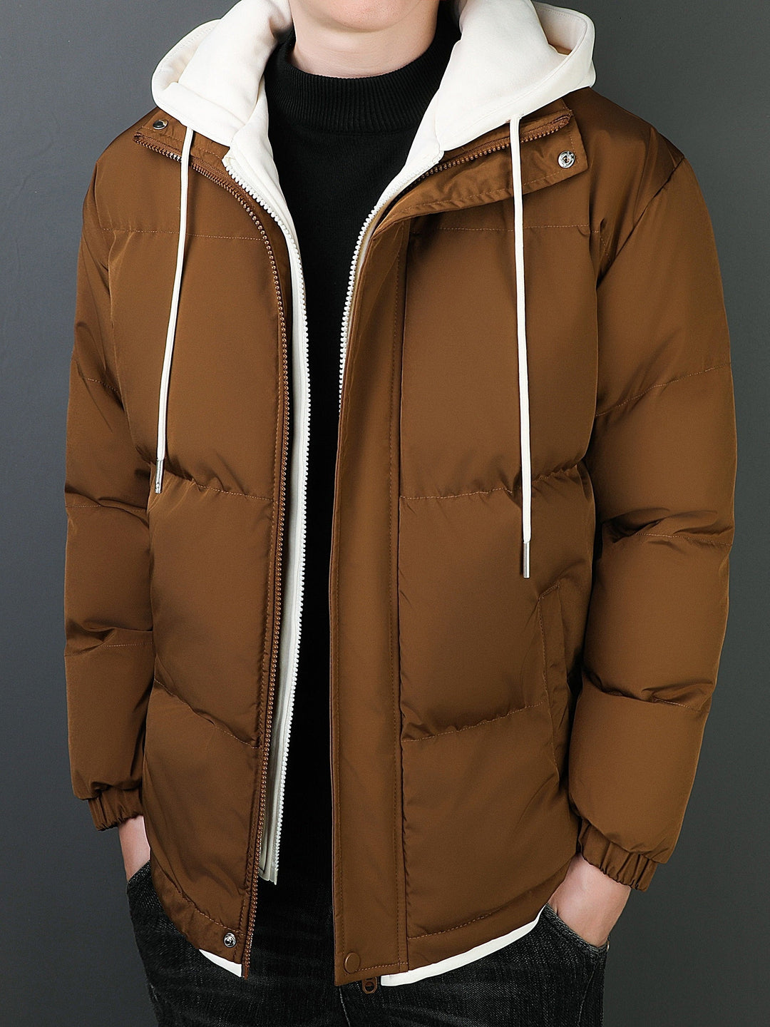 Drune |  Baumwoll Kapuzen Gefälschte Doppel Gepolsterte Winterjacke Für Herren - Perfekt für Alltagskleidung