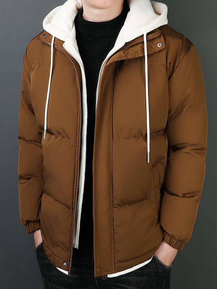 Drune |  Baumwoll Kapuzen Gefälschte Doppel Gepolsterte Winterjacke Für Herren - Perfekt für Alltagskleidung