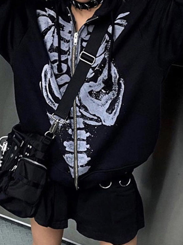Drune | schwarze oversized Hoodie mit Skelettdruck