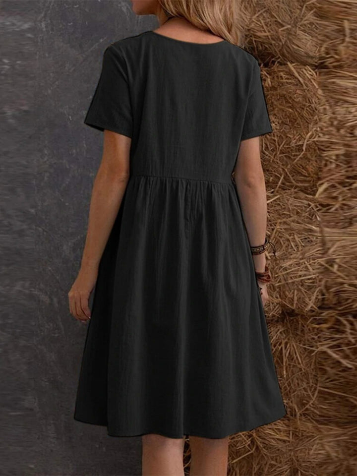 Drune | Lose Tasche einfarbig Rundhalsausschnitt Kleid