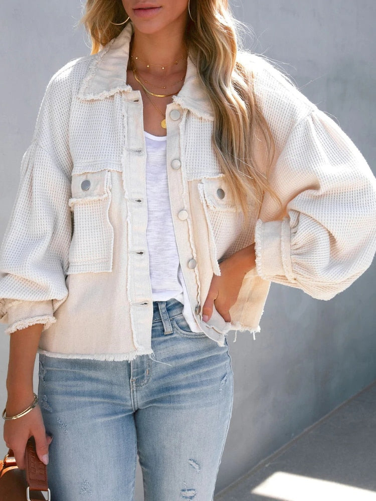 Drune | Distressed Patchwork-Jacke mit Glockenärmeln