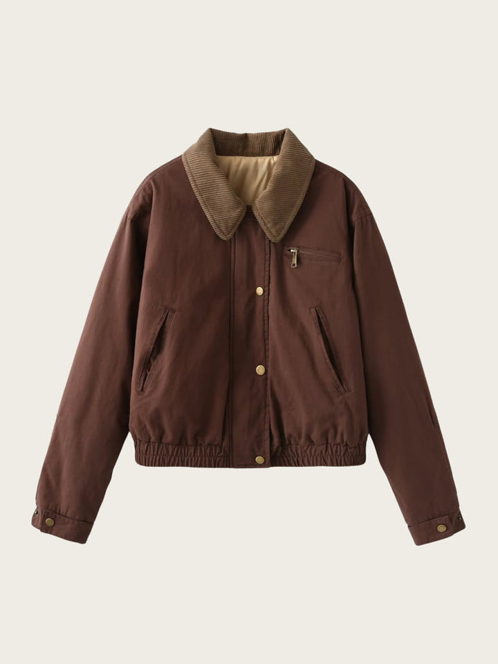 Drune | Casual Bomberjacke Cord Kragen Reißverschluss Oberbekleidung
