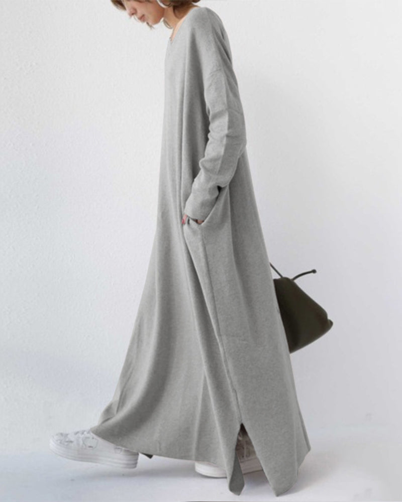 Drune | Damenkleid mit V-Ausschnitt und Langen Ärmeln