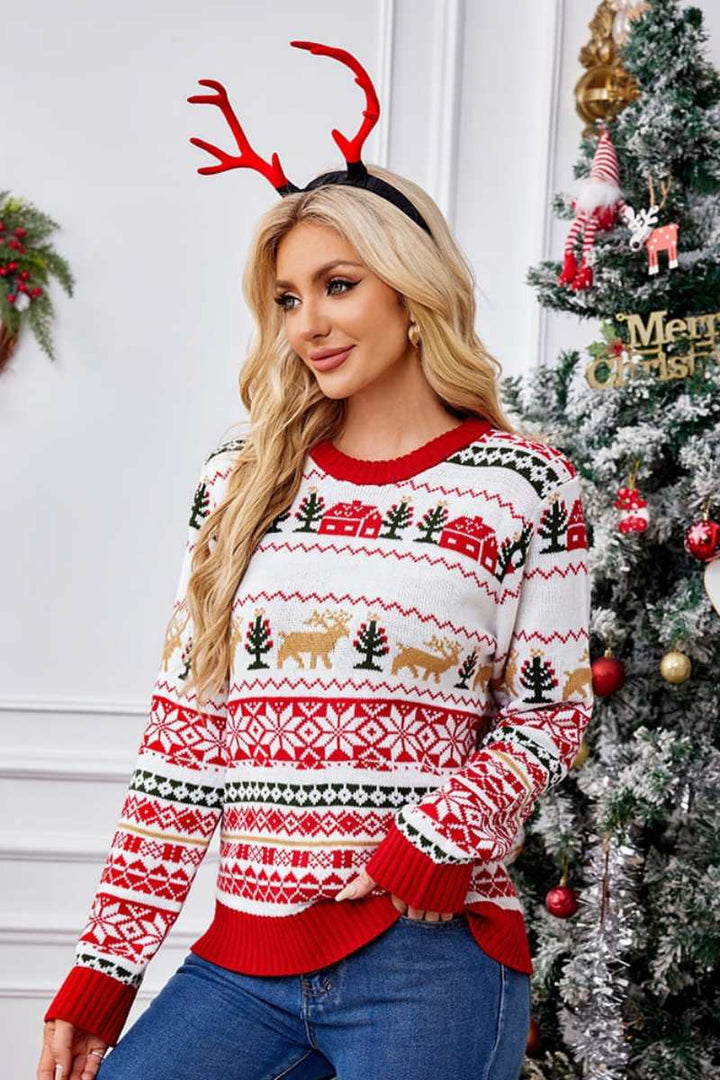 Drune | Weihnachtlicher Rundhals bestickter Strickpullover