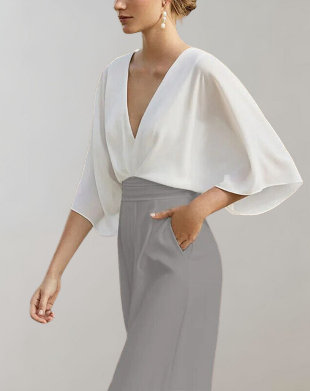 Drune Damen Jumpsuit mit V-Ausschnitt und weitem Bein