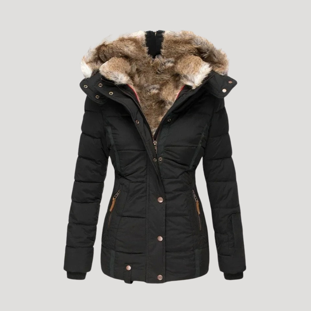 Drune | Damen gepolsterter Wintermantel mit Kunstpelzkragen Jacke