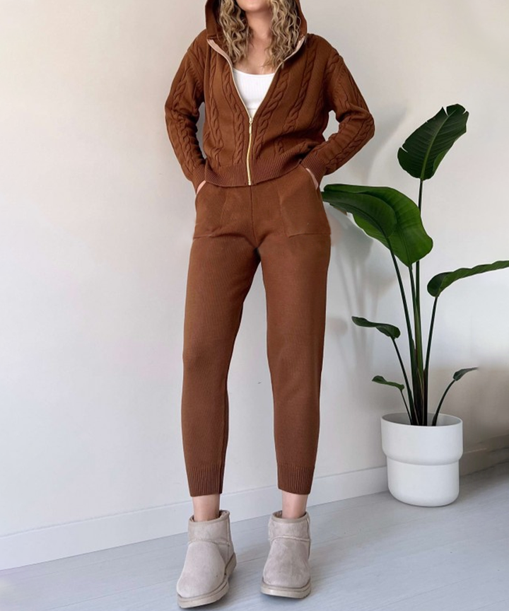 Drune | teilige gestrickte Lounge-Set - trendiger Hoodie und Jogginganzug für Damen