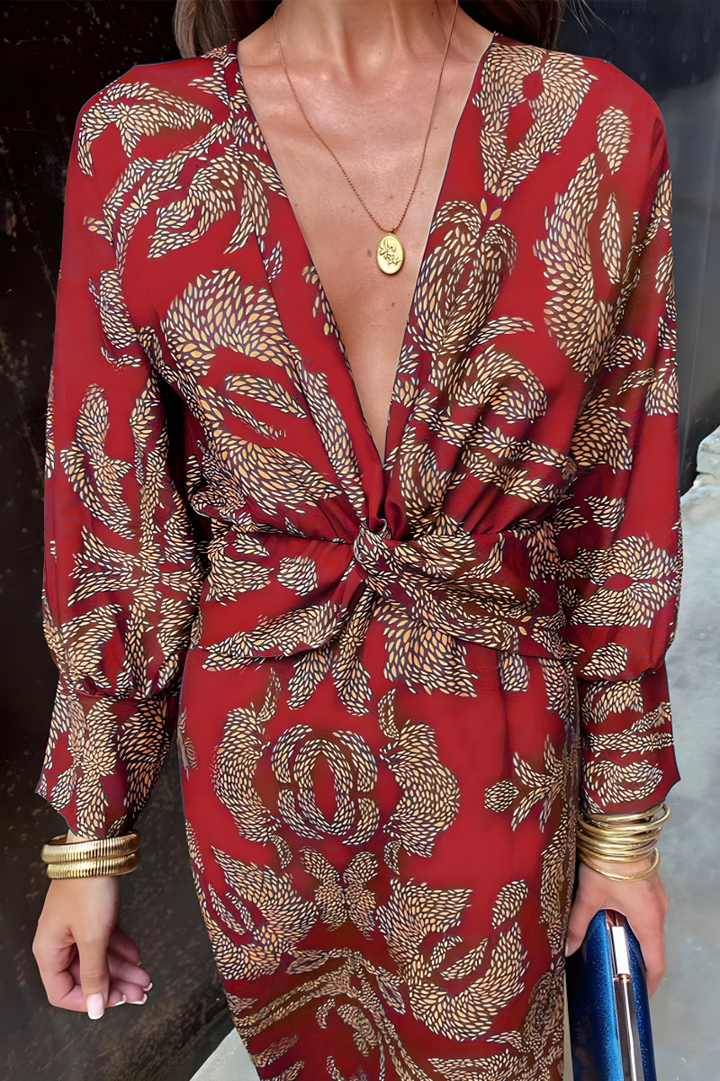Drune | Knotendes V-Ausschnitt Maxikleid