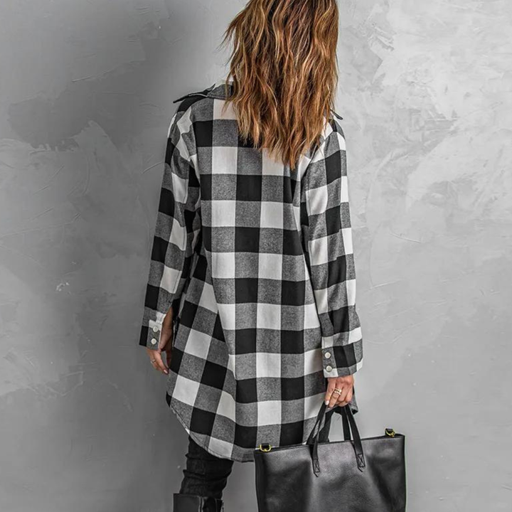 Drune | Shirtjacke Karierter Flanell Übergroß Passform Lange Ärmel Knopfverschluss