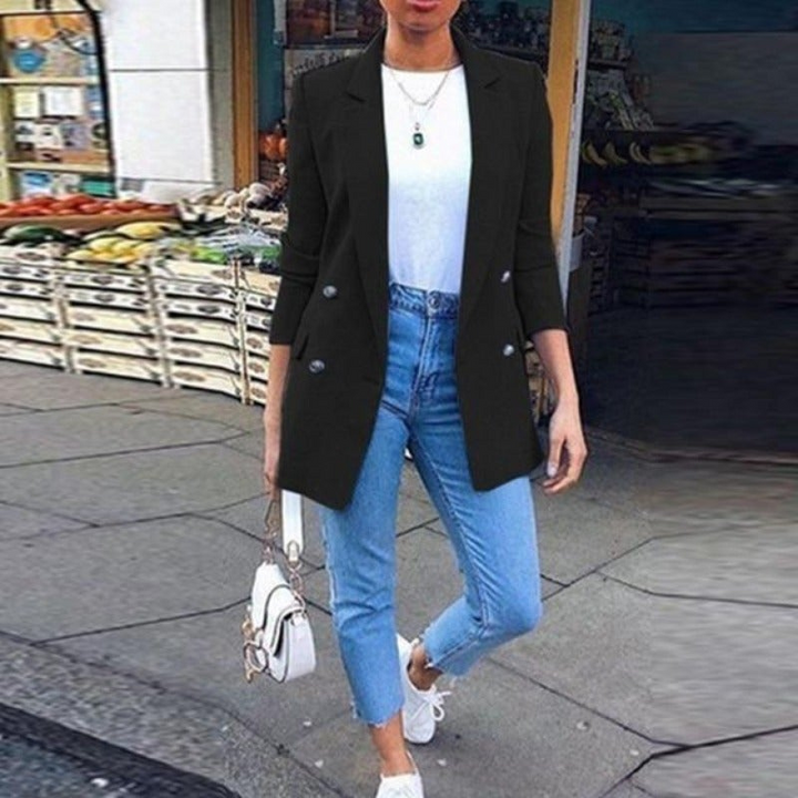Drune | Damen Blazer Eleganter Longblazer Mit 3/4 Ärmeln, Ideal Für Business Looks