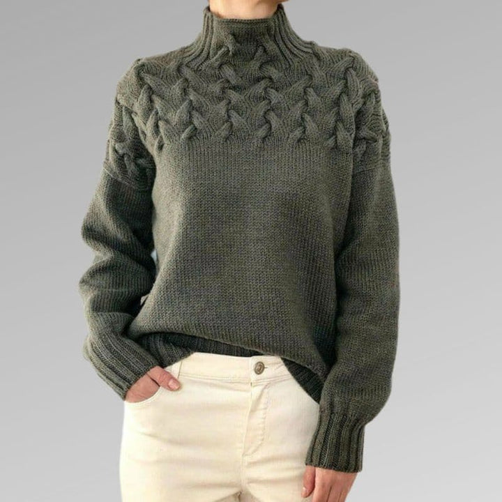 Drune | Strickpullover - Weiche Wollmischung - Kabelstrick- & Rippen-Details - Hoher Kragen