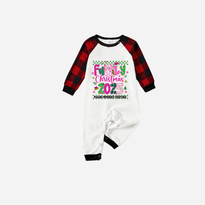 Drune | "Familienweihnachten 2025" Faux Glitter Schwarz und Rot Raglanärmel Weihnachts-Pyjama-Set