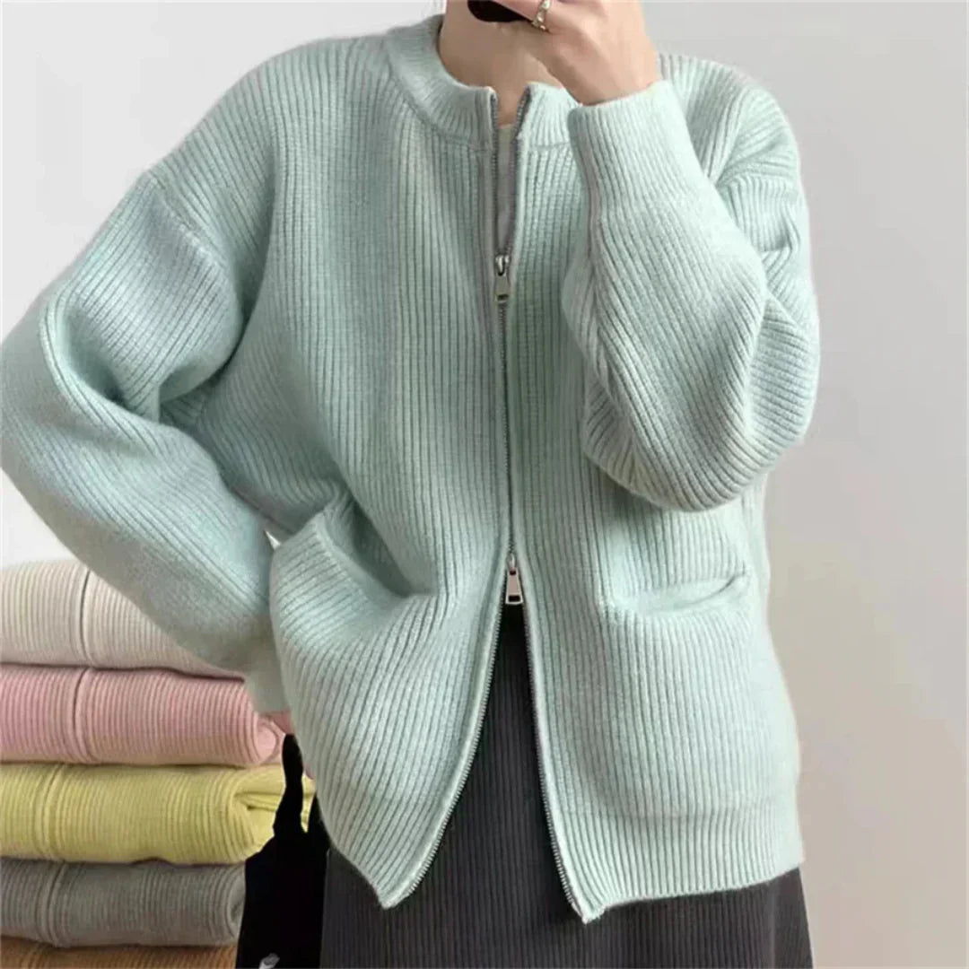 Drune | Strickjacke - Gerippte Textur - Reißverschluss - Oversized Passform - Mit Taschen