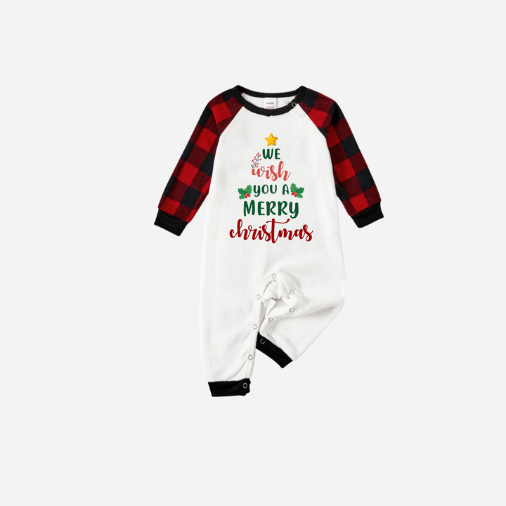 Drune | Rot und Schwarz Karierter Weihnachts-Pyjama-Set Mit "Wir wünschen Ihnen ein fröhliches Weihnachtsfest" Textdruck