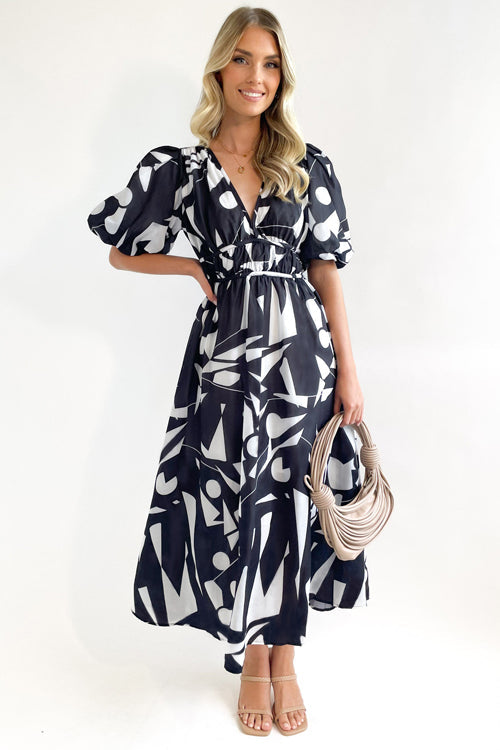 Drune | Real Love Print Puffärmel Maxi Kleid