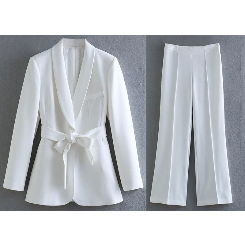 Drune 2-teiliger Damenanzug | Eleganter Blazer mit Gürtel und passender Hose