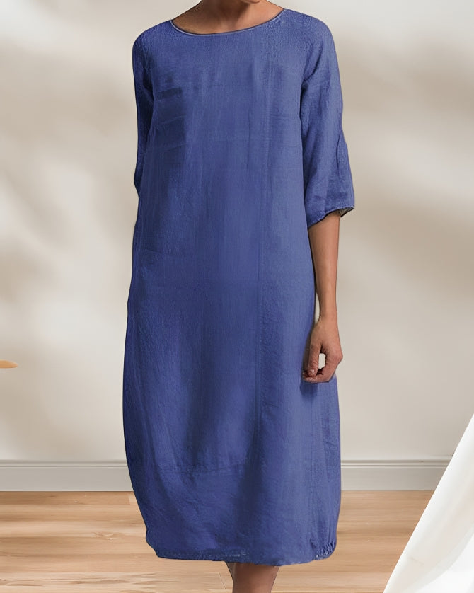 Drune | Ladies Lässig Leinen Look Einfaches Midikleid