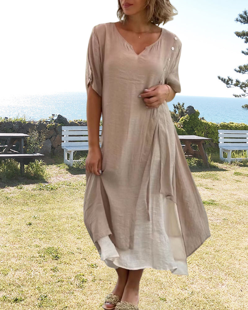 Drune | Asymmetrisches Kleid mit kurzen Ärmeln und V-Ausschnitt