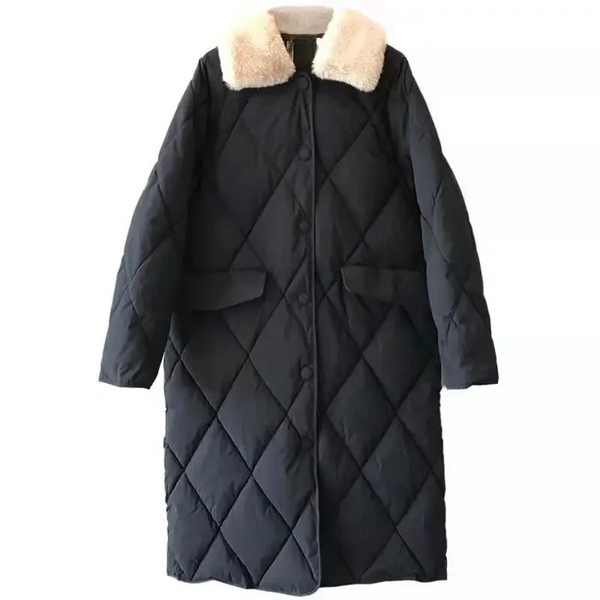 Drune | Stylische Übergroße Steppjacke mit Pelzkragen und Knöpfen Ideal für Herbst/Winter