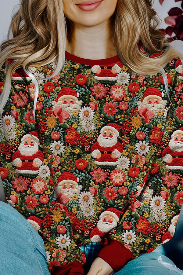 Drune | Bedruckter Weihnachtskontrastfarbe Langarm-Pullover Sweatshirt