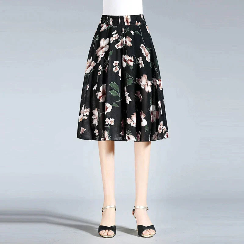 Drune | Damen Chiffon Culottes mit Breiten Beinen und Hoher Elastischer Taille
