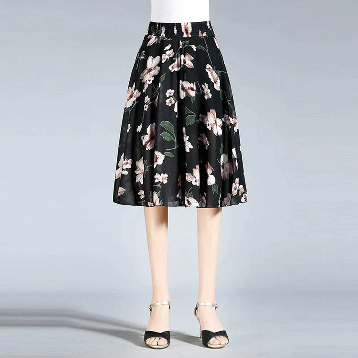 Drune | Damen Chiffon Culottes mit Breiten Beinen und Hoher Elastischer Taille
