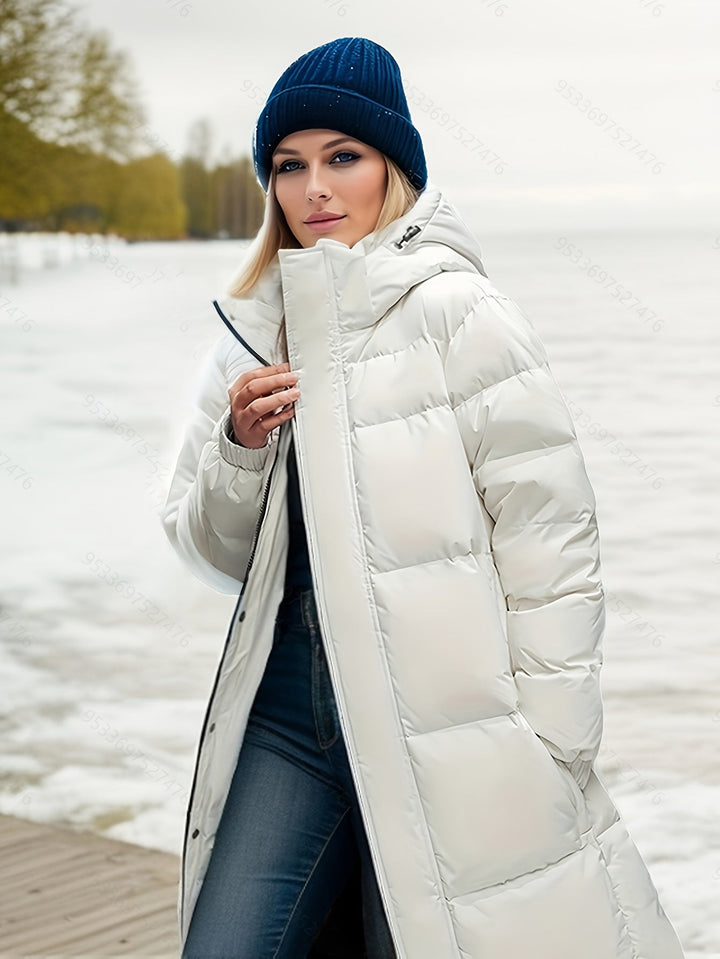Drune | Stylischer Puffer langer Wintermantel mit Kapuze und Polsterung perfekt für Outdoor-Aktivitäten