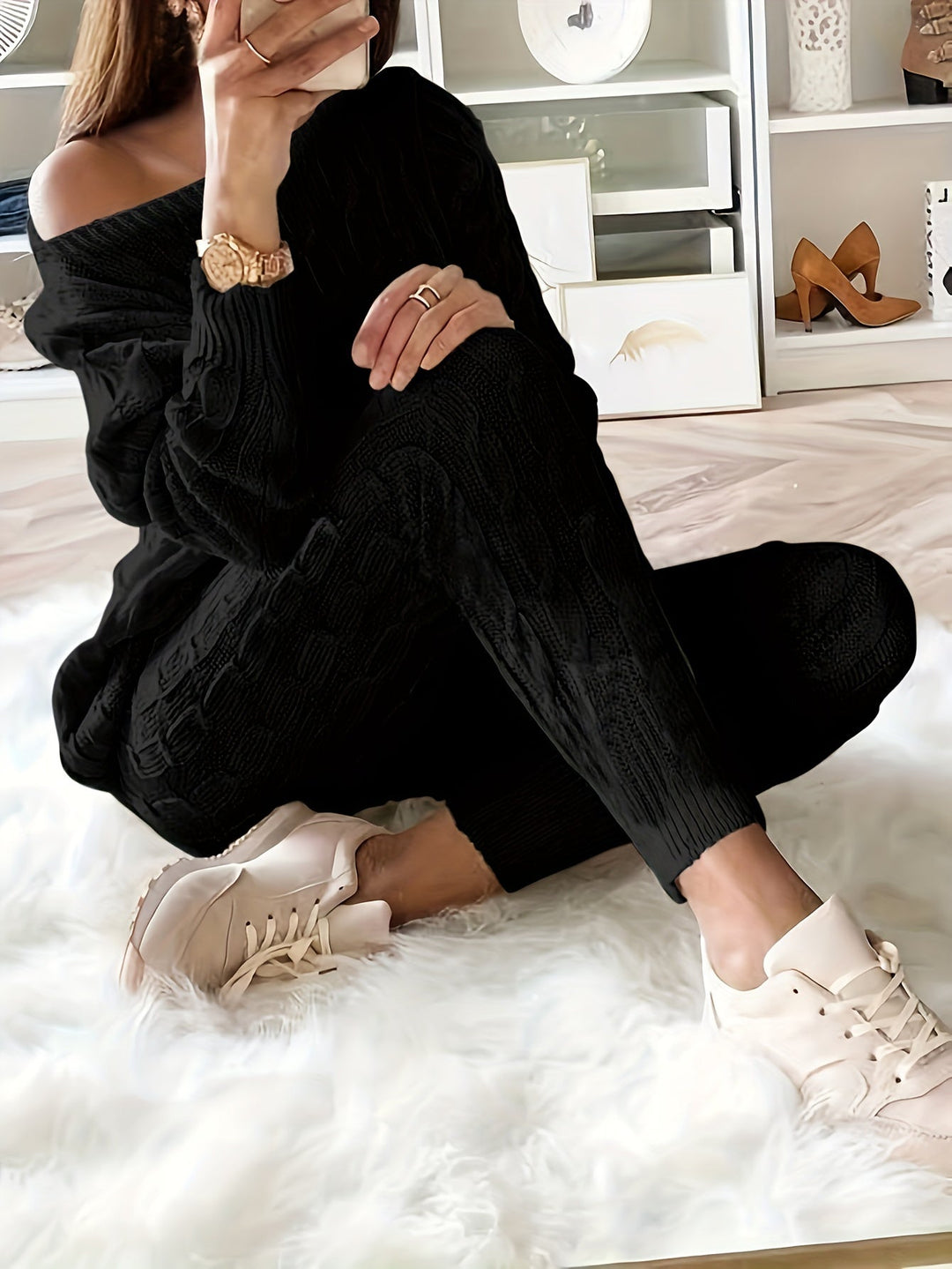Drune Gestricktes Passendes Sweatshirt & Hosen Outfits Zweiteiliges Set