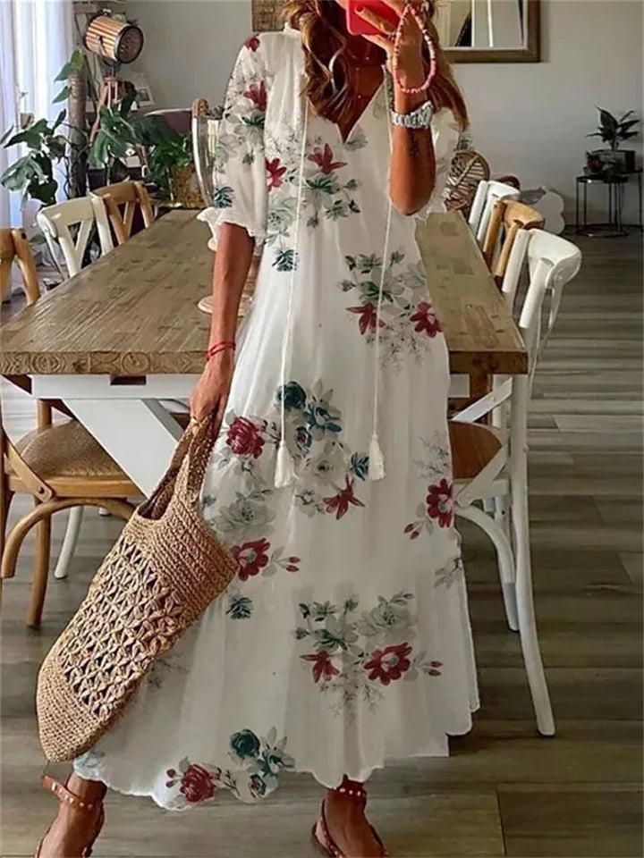 Drune | Elegante Maxikleid mit V-Ausschnitt und Blumenmuster