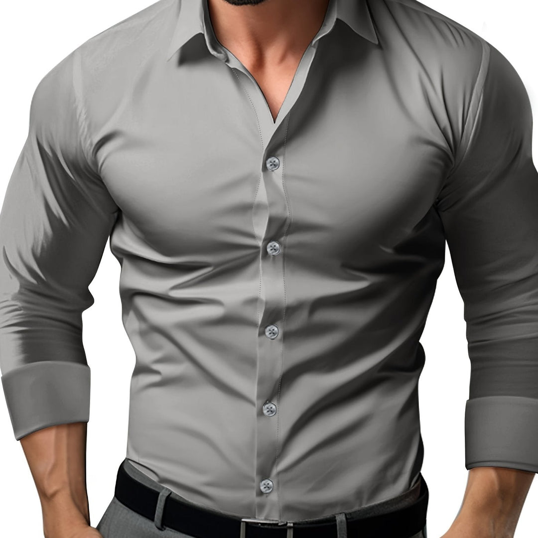 Drune | Slim Fit Einfarbiges Baumwollhemd