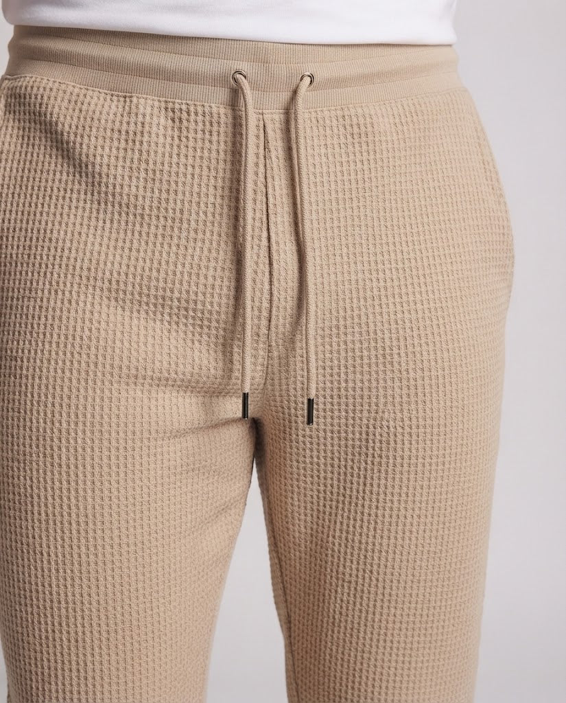 Herren Waffelstrick-Jogginghose mit Kordelzug Bündchen und Eingrifftaschen Drune