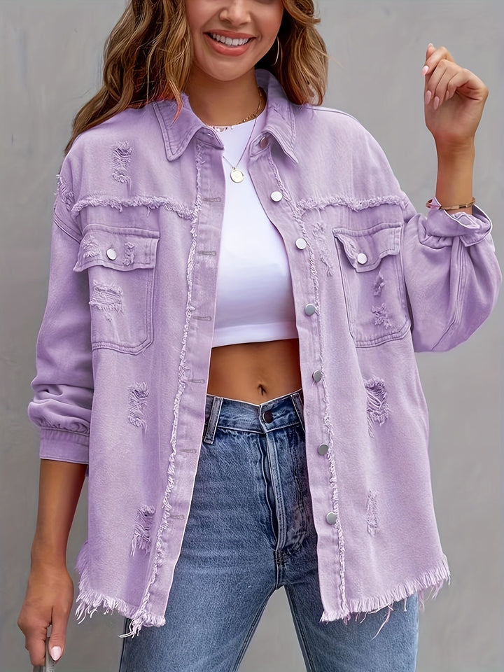 Drune | Zerrissene Denimjacke in Übergröße