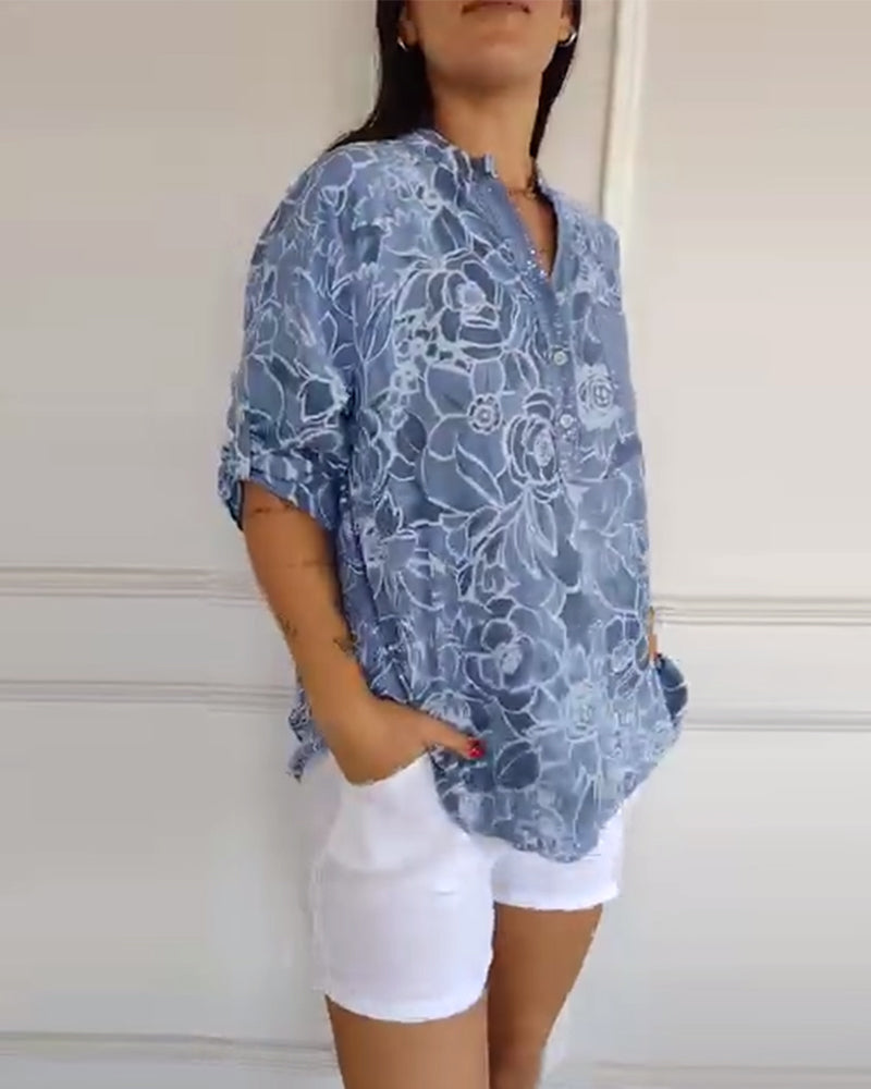 Drune | V-Ausschnitt Button Down Bedruckt