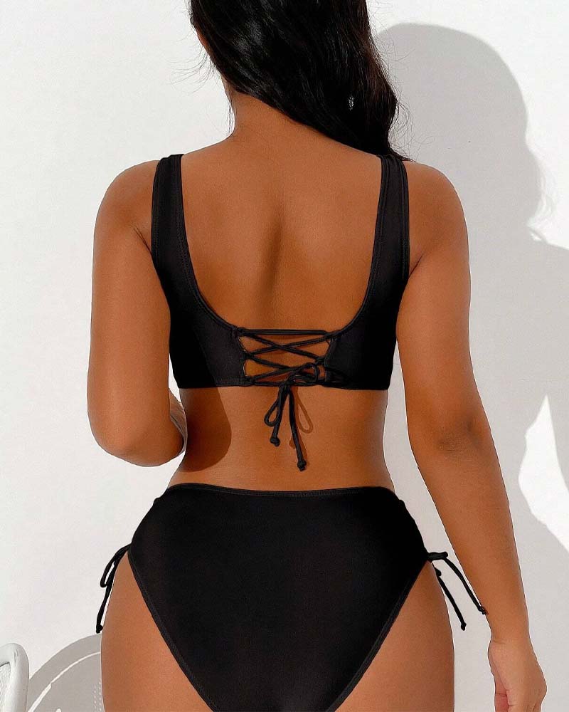 Drune bikini-badeanzug mit kordelzug und schnürung hinten