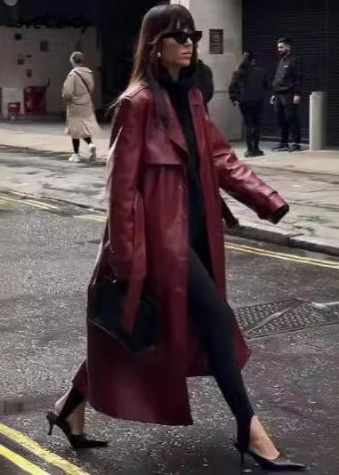 Drune | Leren Trenchcoat - elegante rote Damenjacke