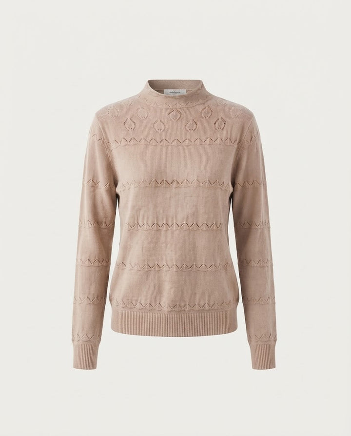 Damen Feinstrick-Pullover mit dezentem Ajourstreifen und kurzem Stehkragen Drune