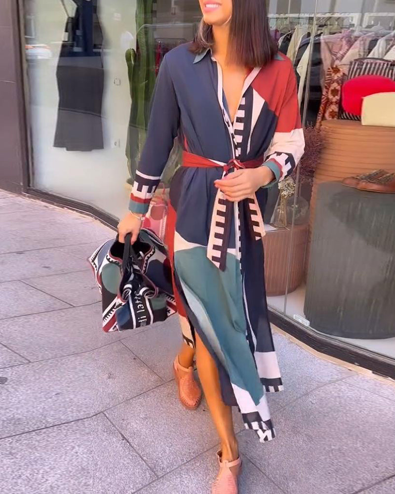 Drune | Kleid mit Farbblock Print und Reversschnürung