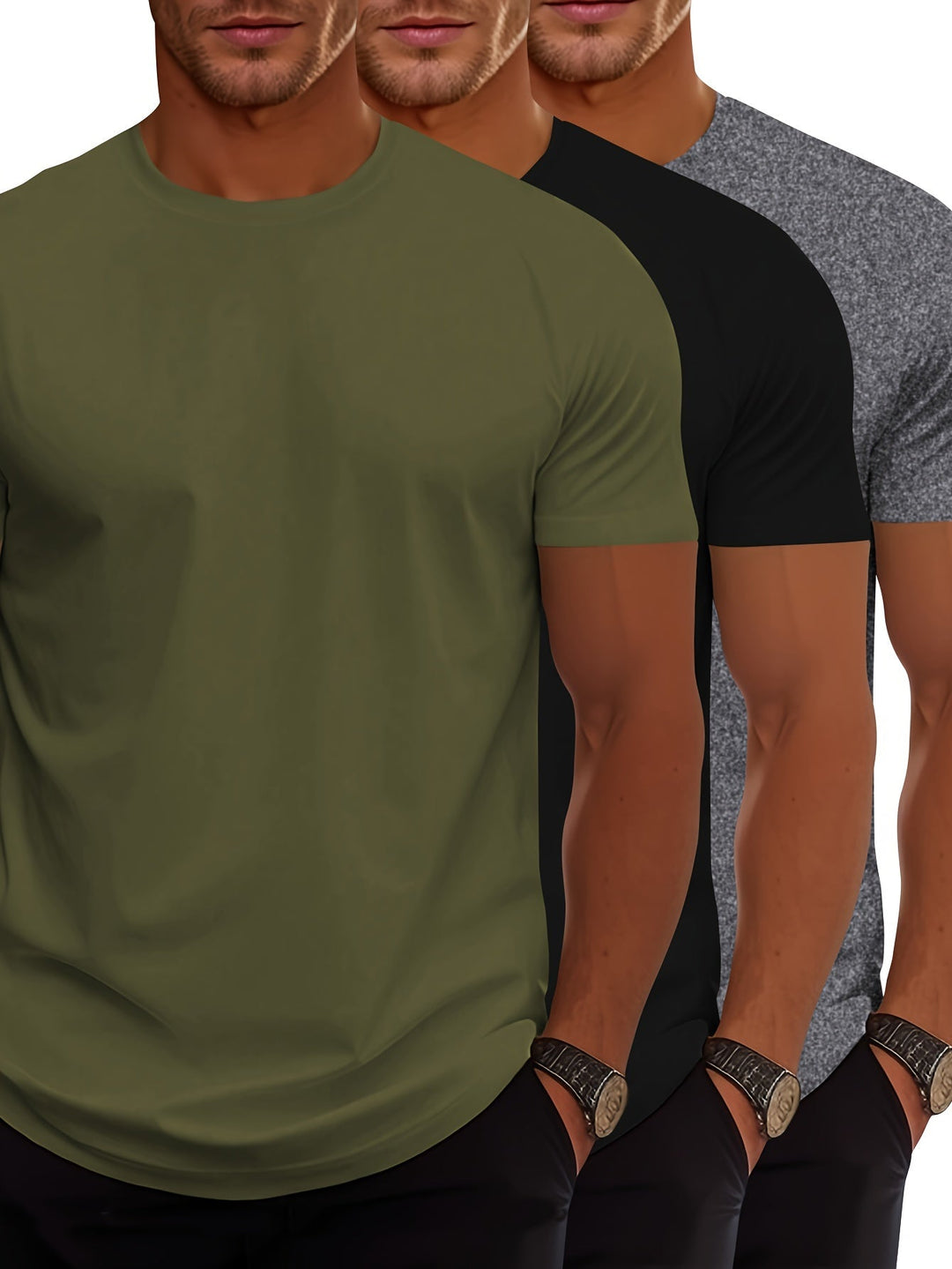 Drune | 3er Pack Herren T-shirts Mit Kurzen Ärmeln, Sommerliche Einfarbige Farbe