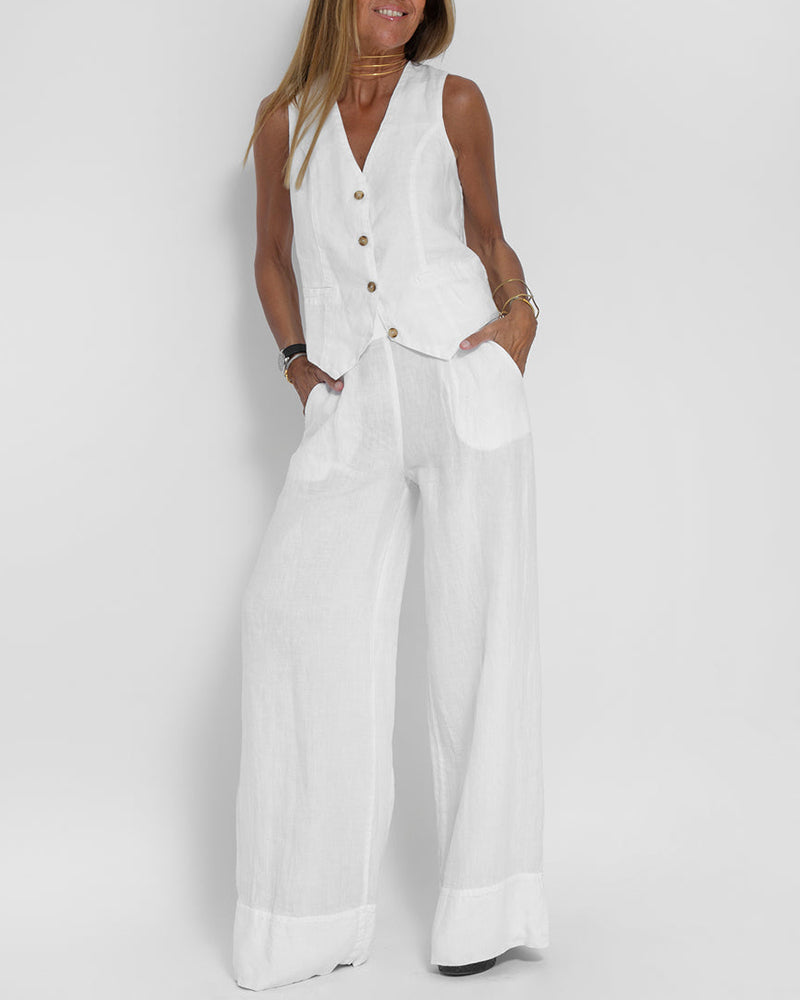 Drune | Damen Elegantes 2-teiliges Leinenset