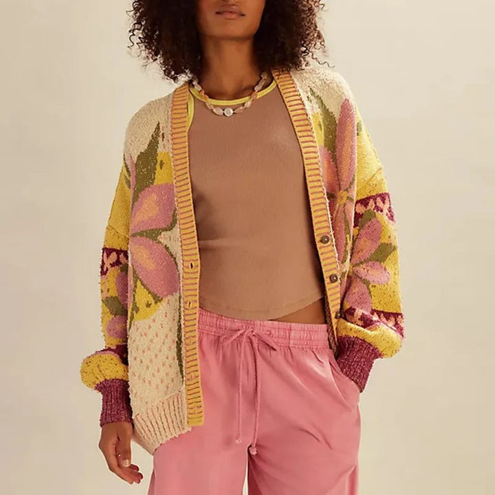 Drune | florale Strickjacke mit weitem Schnitt und langen Ärmeln
