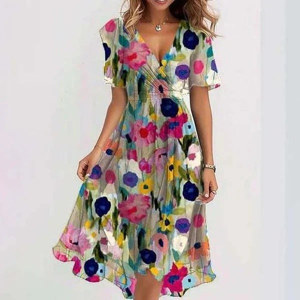 Drune | Stilvolles Blumenkleid mit Kurzen Ärmeln