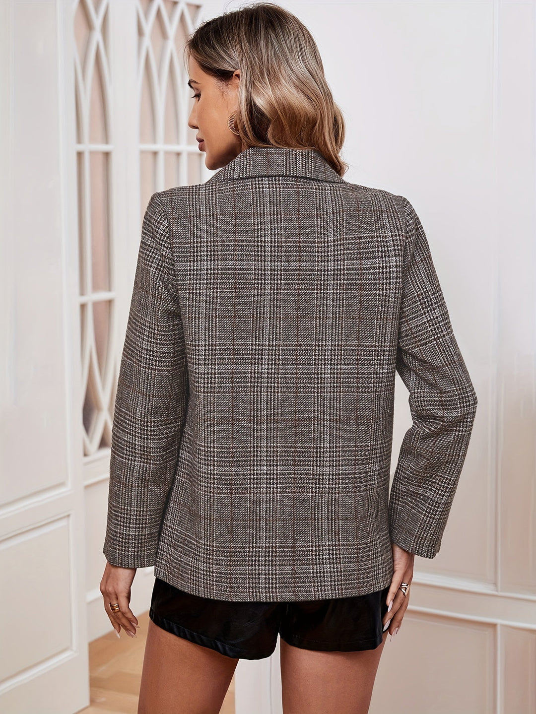 Drune | Eleganter Business Long Blazer mit Karomuster und aufgesetztem Revers Ideal für alle Jahreszeiten