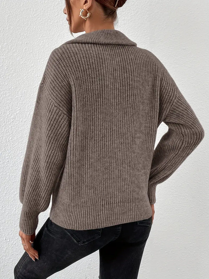 Drune | Pullover aus gestricktem, gewelltem Material mit Halb-Zip für Frauen