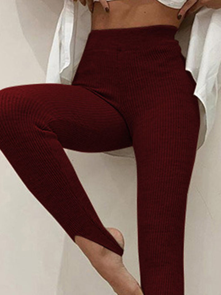 Drune | Freizeit Herbst Gerippte Mittel-hohe Leggings für Frauen