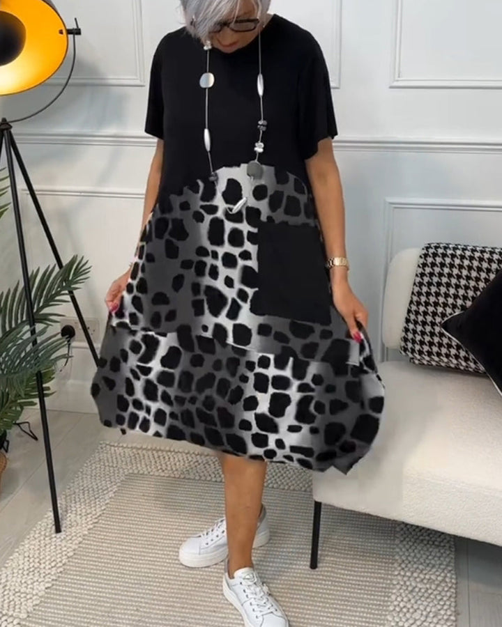 Drune | Kurzärmliges, Bedrucktes Kleid mit Rundhalsausschnitt