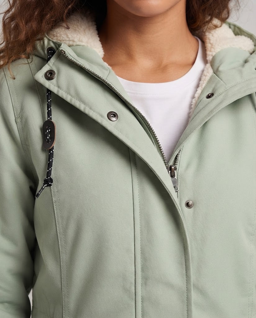 Damen Gefütterte Kapuzenparka mit Teddyfutter, Kordelzug und Pattentaschen Drune